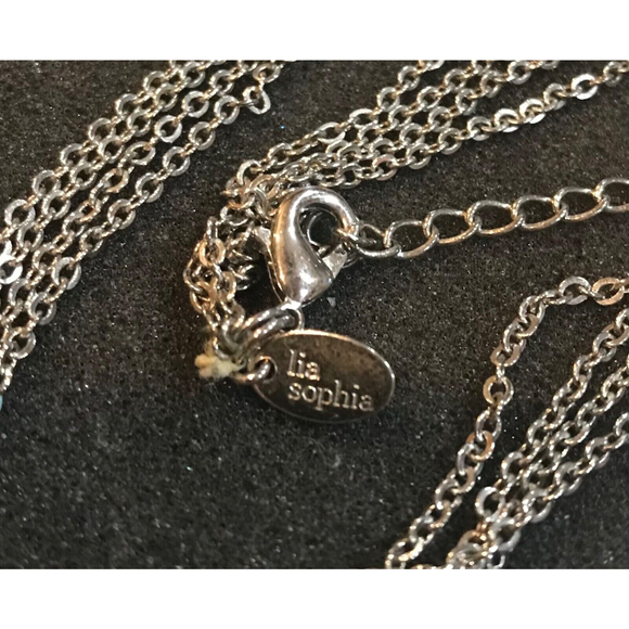 Lia Sophia 2" Light Green Pendant Silver Tone Double Chain Necklace 18"+ - Picture 4 of 4